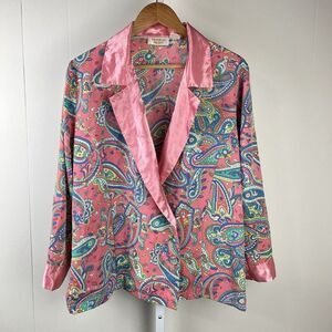 Vintage Victoria's Secret Gold‎ Label Pajama Top Pink Paisley Print Size Medium